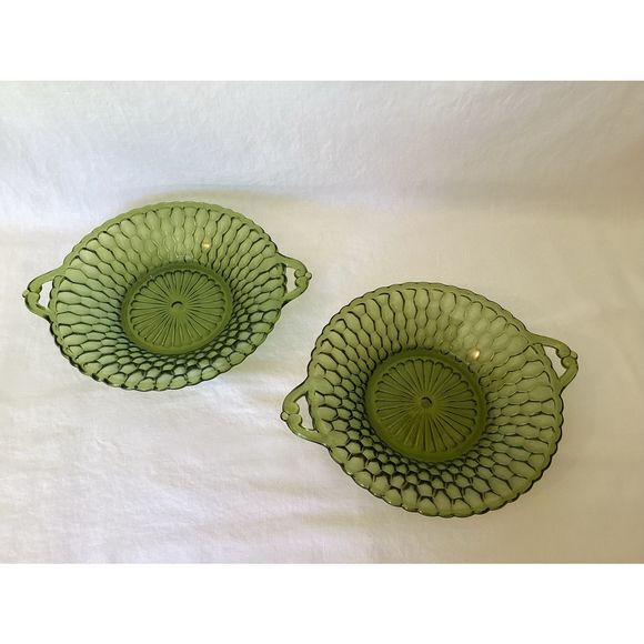 Pair of Indiana Glass Serving Bowls Honeycomb Optic Pattern - Picture 1 of 2